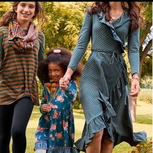 MATILDA JANE Reunion Dress Wrap Around Ruffle Green Floral Polka Dots NWT